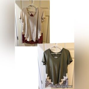 Olive Green and Cream Women's Tops with Lace Accents